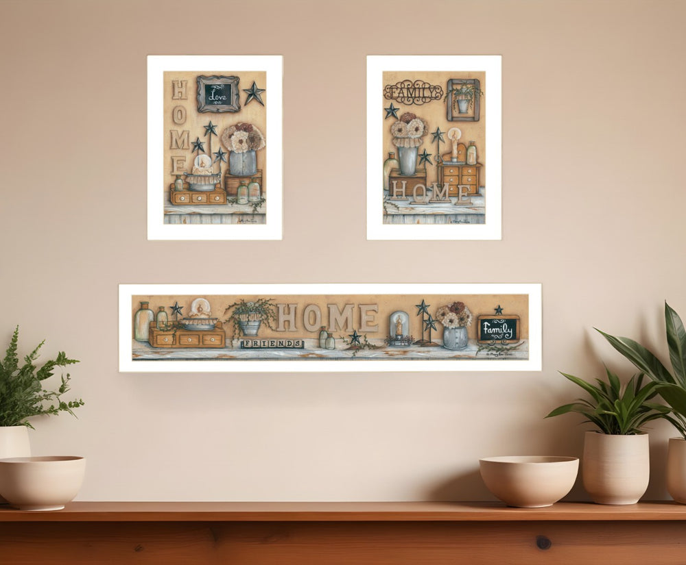 HomeRoots Set Of Three Framed Prints - "Where Family and Friends Gather" for Stylish Home Décor Accent 405904