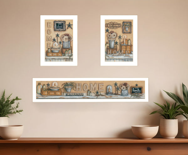 HomeRoots Set Of Three Framed Prints - "Where Family and Friends Gather" for Stylish Home Décor Accent 405904