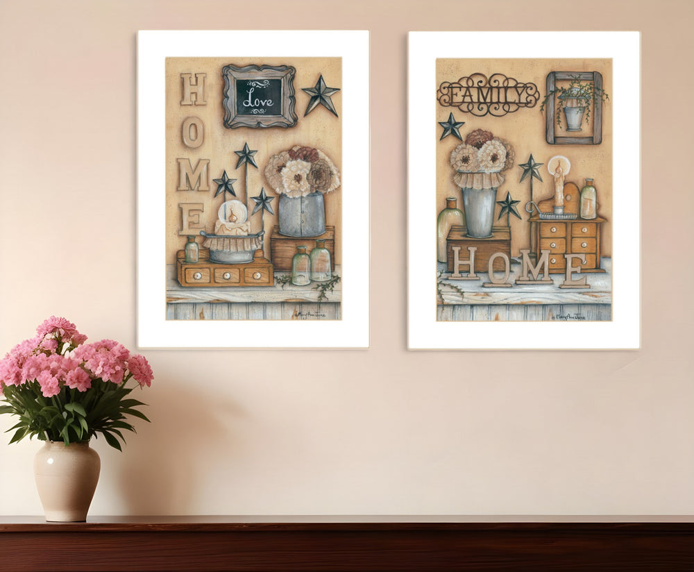 Homeroots Set Of Two Where Family And Friends Gather Ii 2 White Framed Print Wall Art  Wood Paper And Texture 405906