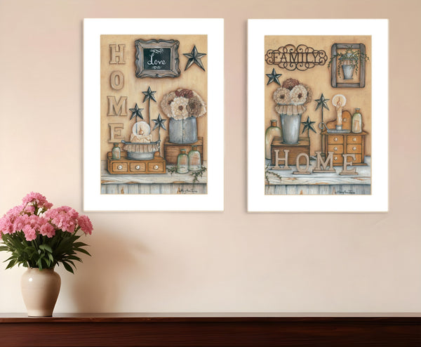 Homeroots Set Of Two Where Family And Friends Gather Ii 2 White Framed Print Wall Art  Wood Paper And Texture 405906