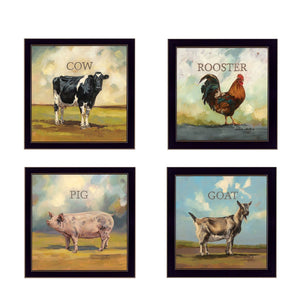 HomeRoots Set of Four Framed Farm Animal Prints - Charming Wall Art for Rustic Home Decor & Modern Spaces 405907
