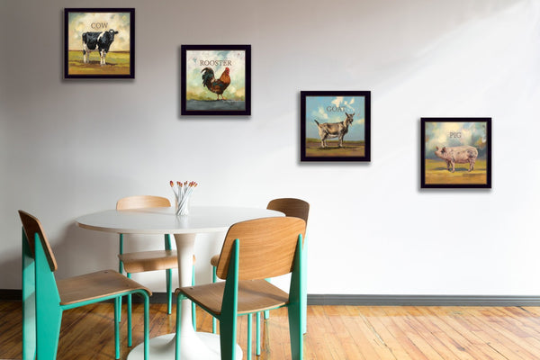 HomeRoots Set of Four Framed Farm Animal Prints - Charming Wall Art for Rustic Home Decor & Modern Spaces 405907
