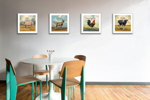 HomeRoots Set of Four Farm Animal Framed Prints - Rustic Wall Art for Home Décor in White Frames 405908