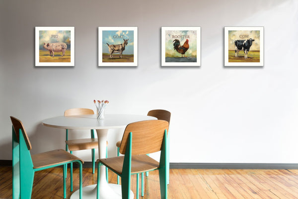 HomeRoots Set of Four Farm Animal Framed Prints - Rustic Wall Art for Home Décor in White Frames 405908
