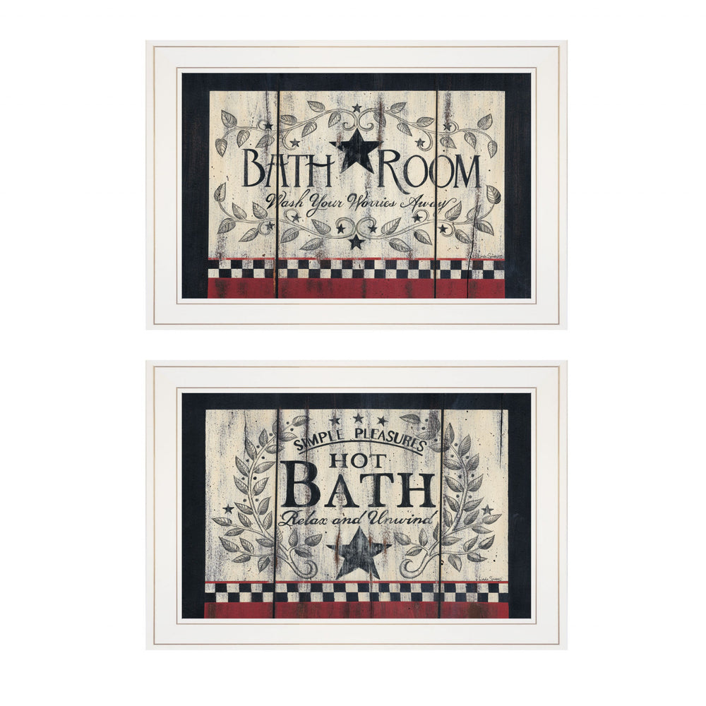 Homeroots Set Of Two Hot Bath 6 White Framed Print Bathroom Wall Art  Paper,Wood 405909