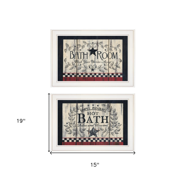 Homeroots Set Of Two Hot Bath 6 White Framed Print Bathroom Wall Art  Paper,Wood 405909