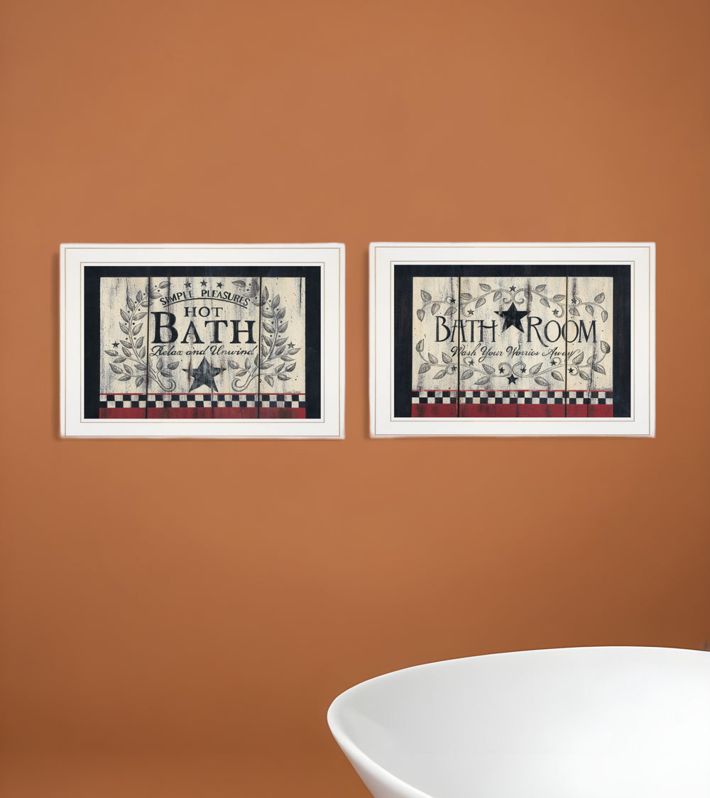 Homeroots Set Of Two Hot Bath 6 White Framed Print Bathroom Wall Art  Paper,Wood 405909