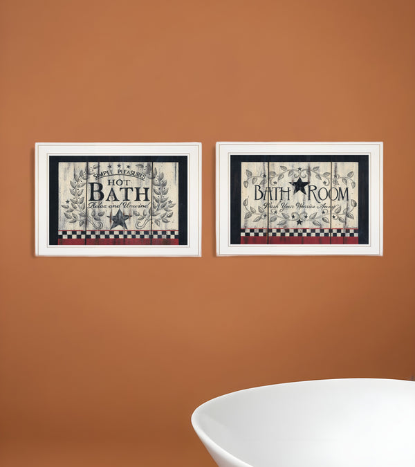 Homeroots Set Of Two Hot Bath 6 White Framed Print Bathroom Wall Art  Paper,Wood 405909