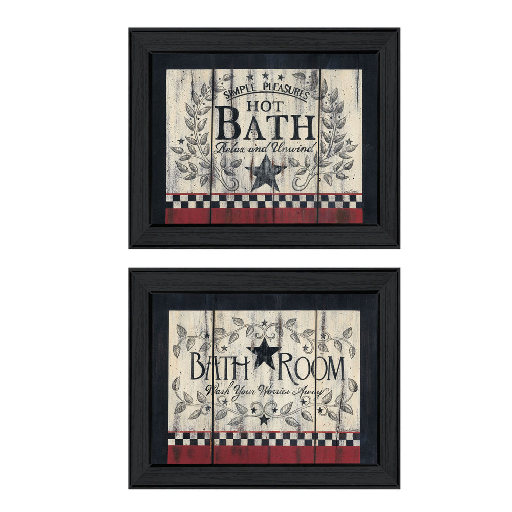 Homeroots Set Of Two Hot Bath 7 Black Framed Print Bathroom Wall Art  Wood Paper And Texture 405910
