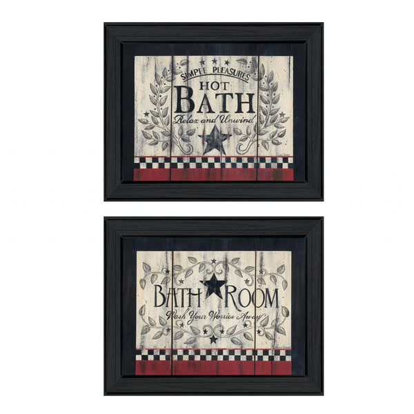 Homeroots Set Of Two Hot Bath 7 Black Framed Print Bathroom Wall Art  Wood Paper And Texture 405910