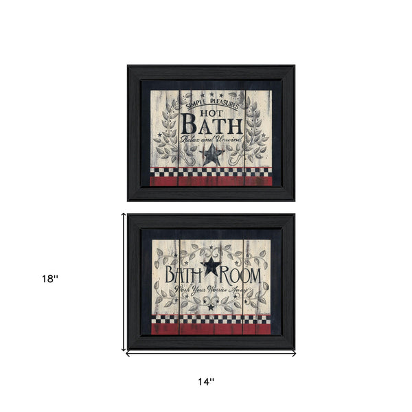 Homeroots Set Of Two Hot Bath 7 Black Framed Print Bathroom Wall Art  Wood Paper And Texture 405910