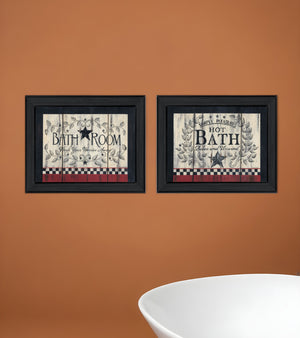 Homeroots Set Of Two Hot Bath 7 Black Framed Print Bathroom Wall Art  Wood Paper And Texture 405910