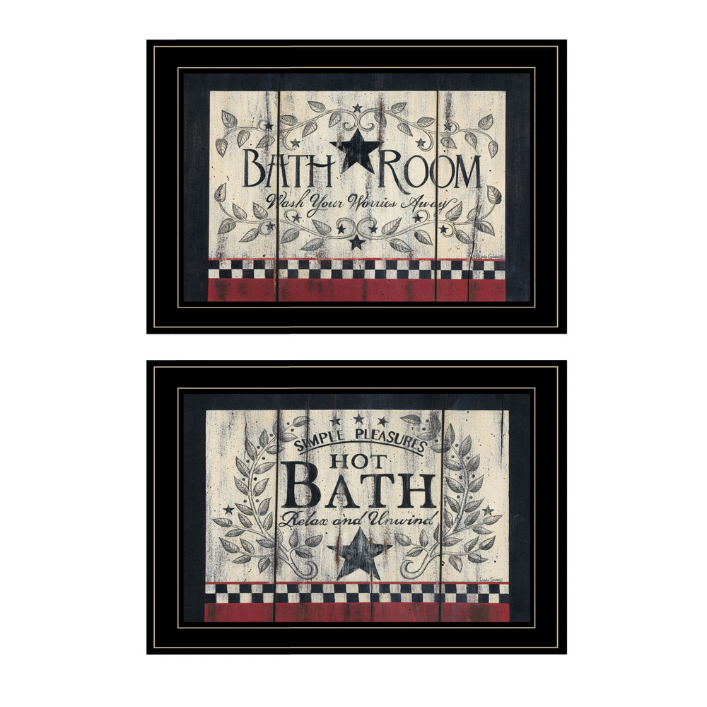 Homeroots Set Of Two Hot Bath 8 Black Framed Print Bathroom Wall Art  Paper,Wood 405911