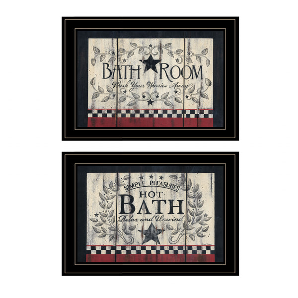 Homeroots Set Of Two Hot Bath 8 Black Framed Print Bathroom Wall Art  Paper,Wood 405911