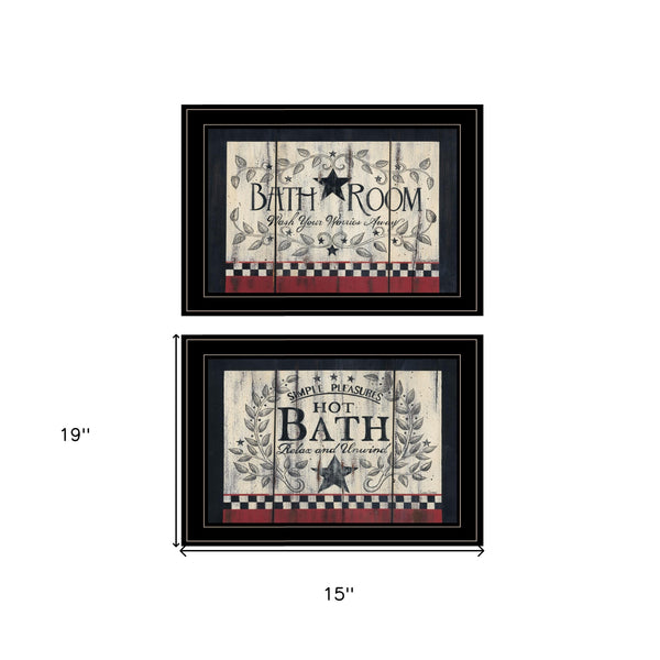 Homeroots Set Of Two Hot Bath 8 Black Framed Print Bathroom Wall Art  Paper,Wood 405911