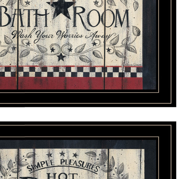 Homeroots Set Of Two Hot Bath 8 Black Framed Print Bathroom Wall Art  Paper,Wood 405911