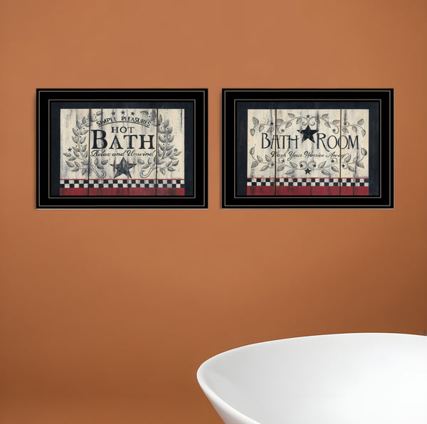 Homeroots Set Of Two Hot Bath 8 Black Framed Print Bathroom Wall Art  Paper,Wood 405911