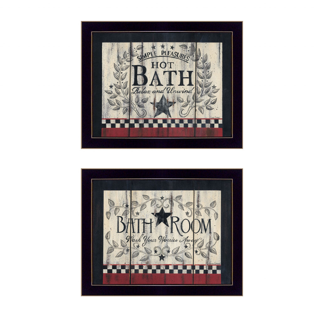 Homeroots Set Of Two Hot Bath 9 Black Framed Print Bathroom Wall Art  Wood Paper And Texture 405912