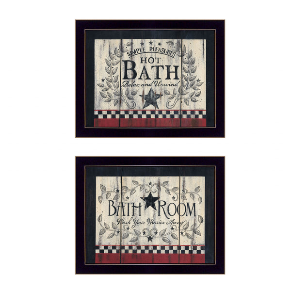 Homeroots Set Of Two Hot Bath 9 Black Framed Print Bathroom Wall Art  Wood Paper And Texture 405912