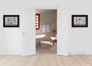 Homeroots Set Of Two Hot Bath 9 Black Framed Print Bathroom Wall Art  Wood Paper And Texture 405912