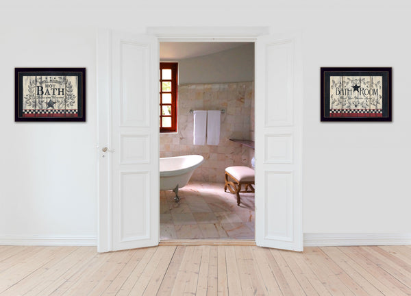 Homeroots Set Of Two Hot Bath 9 Black Framed Print Bathroom Wall Art  Wood Paper And Texture 405912