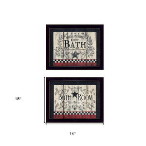 Homeroots Set Of Two Hot Bath 9 Black Framed Print Bathroom Wall Art  Wood Paper And Texture 405912