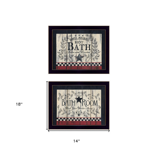 Homeroots Set Of Two Hot Bath 9 Black Framed Print Bathroom Wall Art  Wood Paper And Texture 405912