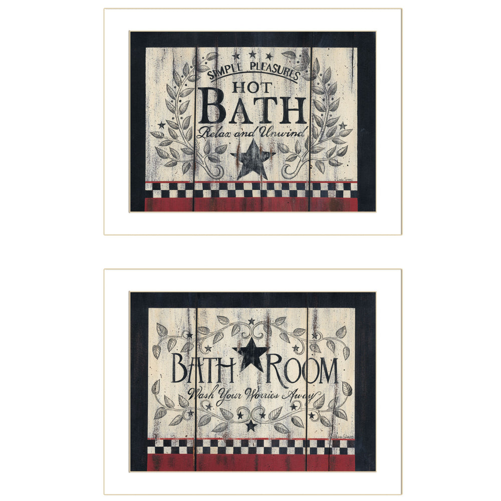 Homeroots Set Of Two Hot Bath 10 White Framed Print Bathroom Wall Art  Wood Paper And Texture 405913