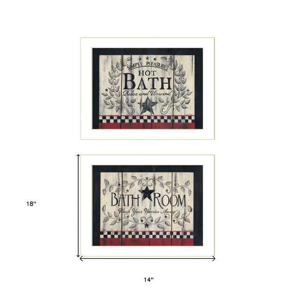 Homeroots Set Of Two Hot Bath 10 White Framed Print Bathroom Wall Art  Wood Paper And Texture 405913