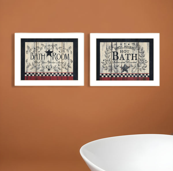 Homeroots Set Of Two Hot Bath 10 White Framed Print Bathroom Wall Art  Wood Paper And Texture 405913