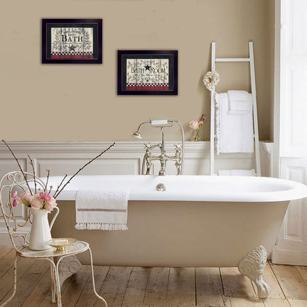 Homeroots Set Of Two Hot Bath Black Framed Print Wall Art - Stylish Bathroom Decor For A Chic Atmosphere  Wood Paper And Texture 405916
