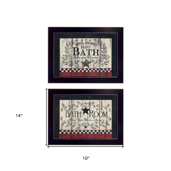 Homeroots Set Of Two Hot Bath Black Framed Print Wall Art - Stylish Bathroom Decor For A Chic Atmosphere  Wood Paper And Texture 405916