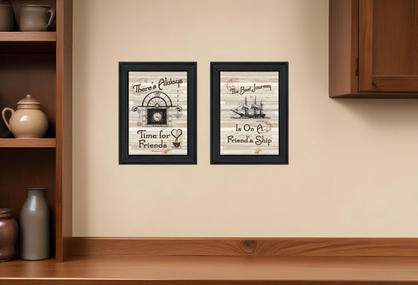 Homeroots Set Of Two Friendship Journey 1 Black Framed Prints – Stylish Kitchen Wall Art For Home Decor  Wood Paper And Texture 405923