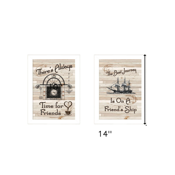 Homeroots Set Of Two Friendship Journey 3 White Framed Prints - Stylish Kitchen Wall Art For Vibrant Decor  Wood Paper And Texture 405925