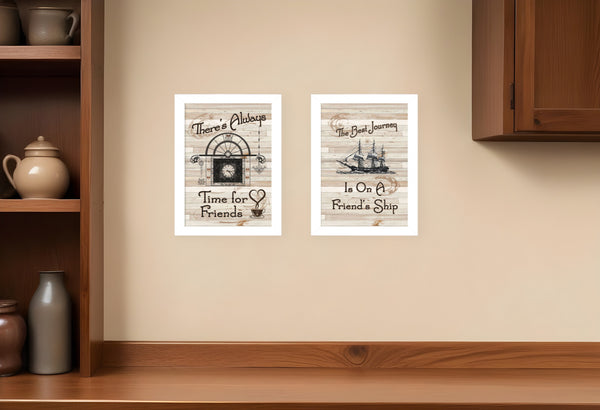 Homeroots Set Of Two Friendship Journey 3 White Framed Prints - Stylish Kitchen Wall Art For Vibrant Decor  Wood Paper And Texture 405925