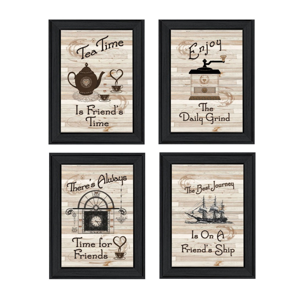 HomeRoots Set of Four Friendship Black Framed Prints - Vibrant Kitchen Wall Art for Stylish Decor Update 405927