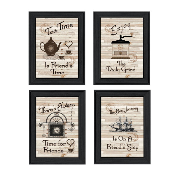 HomeRoots Set of Four Friendship Black Framed Prints - Vibrant Kitchen Wall Art for Stylish Decor Update 405927