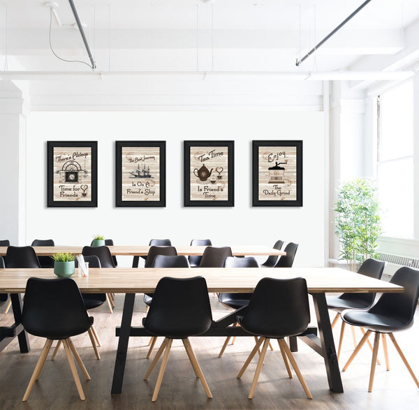 HomeRoots Set of Four Friendship Black Framed Prints - Vibrant Kitchen Wall Art for Stylish Decor Update 405927