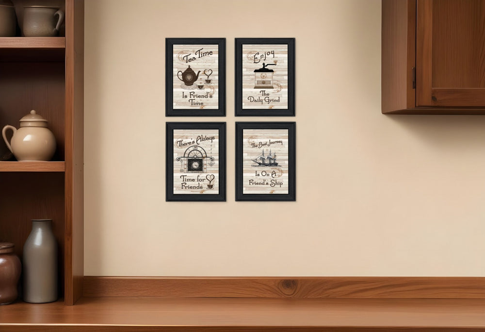 HomeRoots Set of Four Friendship Black Framed Prints - Vibrant Kitchen Wall Art for Stylish Decor Update 405927