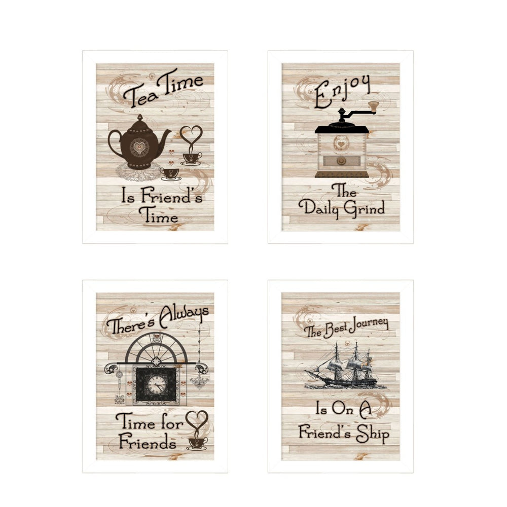 HomeRoots Set of Four Friendship Prints – Elegant White Framed Wall Art for Kitchen & Dining Decor 405929