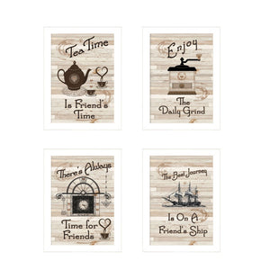HomeRoots Set of Four Friendship Prints – Elegant White Framed Wall Art for Kitchen & Dining Decor 405929