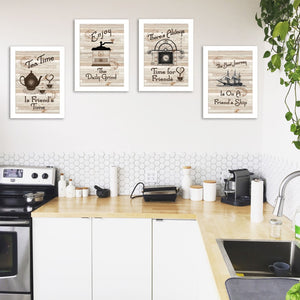 HomeRoots Set of Four Friendship Prints – Elegant White Framed Wall Art for Kitchen & Dining Decor 405929
