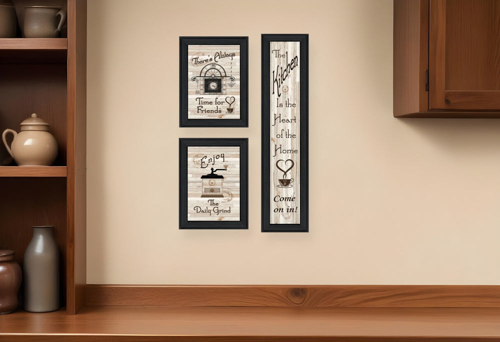 HomeRoots Set Of Three Kitchen Wall Art Prints | Stylish Black Framed Decor for Modern Dining Spaces 405931