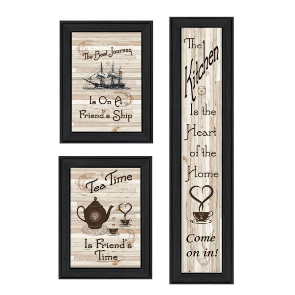 HomeRoots Set of Three The Kitchen Collection II Framed Prints for Stylish Kitchen Wall Décor Upgrade Charcoal 405935