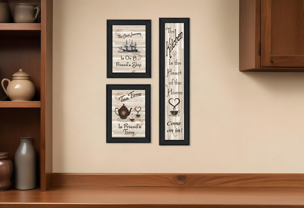 HomeRoots Set of Three The Kitchen Collection II Framed Prints for Stylish Kitchen Wall Décor Upgrade Charcoal 405935