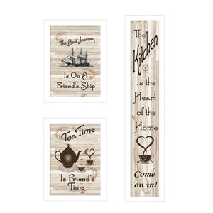 Homeroots Set Of Three The Kitchen Collection Ii 4 White Framed Print Kitchen Wall Art  Wood Paper And Texture 405937
