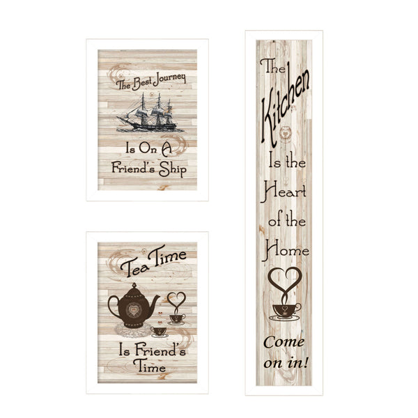 Homeroots Set Of Three The Kitchen Collection Ii 4 White Framed Print Kitchen Wall Art  Wood Paper And Texture 405937