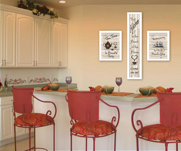 Homeroots Set Of Three The Kitchen Collection Ii 4 White Framed Print Kitchen Wall Art  Wood Paper And Texture 405937