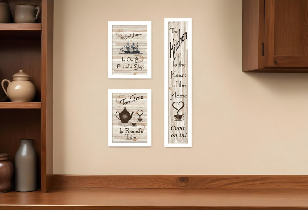 HomeRoots Set of Three Modern Framed Kitchen Prints – Chic White Wall Art for Brightening Your Home Decor 405937