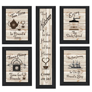 HomeRoots Set of Five Kitchen Friendship Framed Prints - Modern Art for a Warm and Stylish Dining Space Charcoal 405939